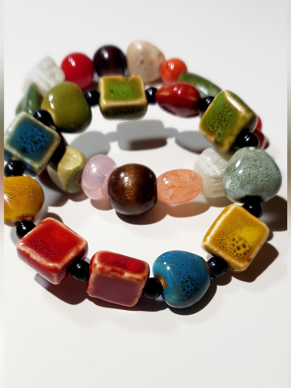 Multi-Color Ceramic Bead Stretch Bracelet Set- Colorful Boho Women Jewelry